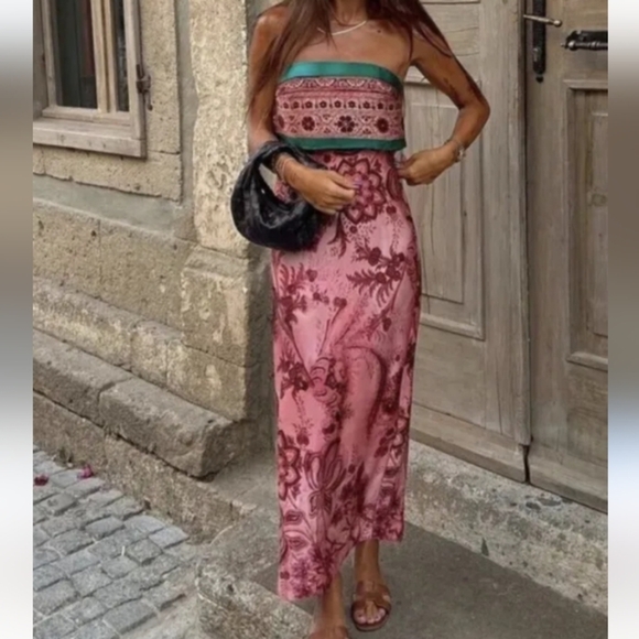 Zara Printed Strapless Midi Dress - Picture 14 of 16